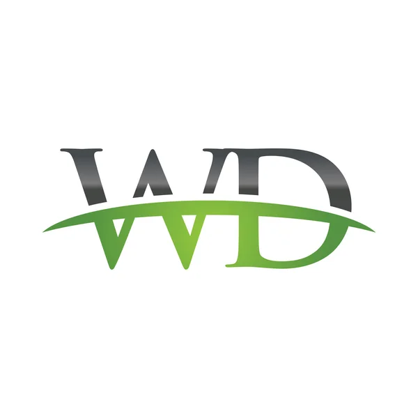 Letra inicial WD verde swoosh logo swoosh logo — Vector de stock