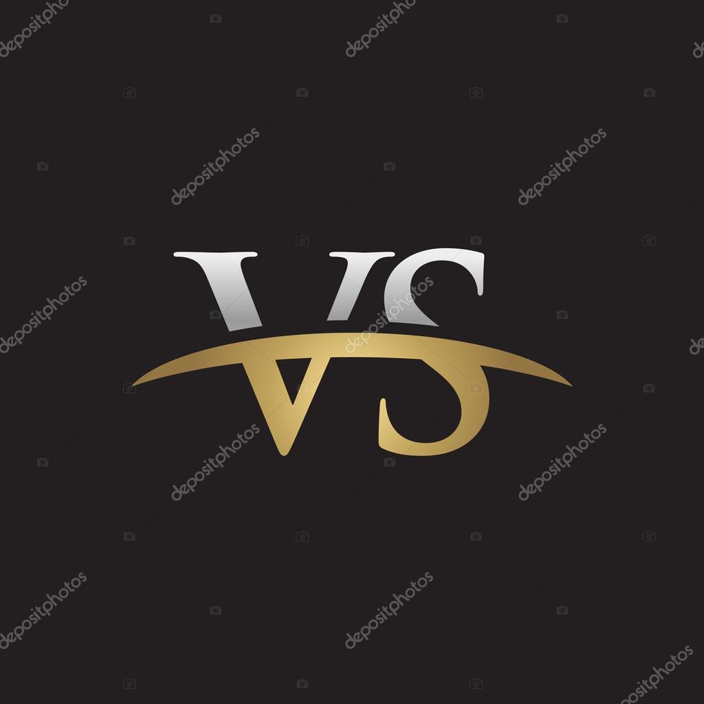 Initial letter VS silver gold swoosh logo swoosh logo black