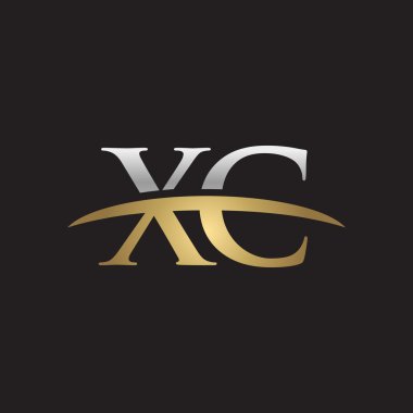 İlk harf OLC Gümüş altın swoosh logo logo siyah arka plan swoosh