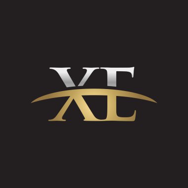 İlk harf Gümüş altın swoosh Xe logo logo siyah arka plan swoosh