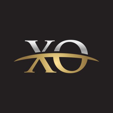 İlk harf Gümüş altın swoosh Xo logo logo siyah arka plan swoosh