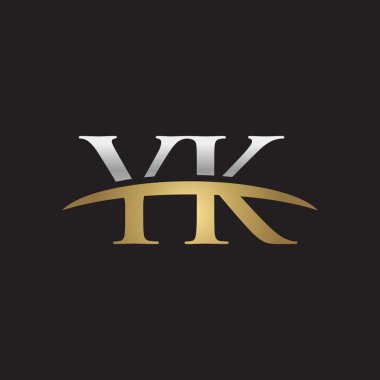 İlk harf Gümüş altın swoosh Yk logo logo siyah arka plan swoosh