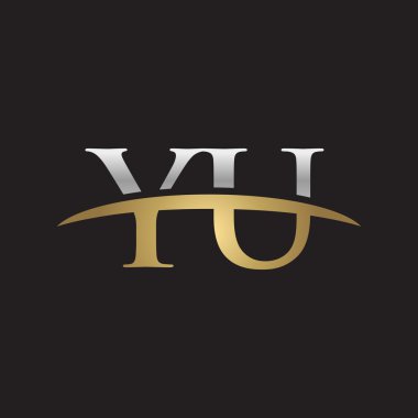 İlk Harf Yu Gümüş altın swoosh logo logo siyah arka plan swoosh