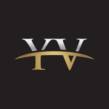 İlk harf Gümüş altın swoosh Yv logo logo siyah arka plan swoosh