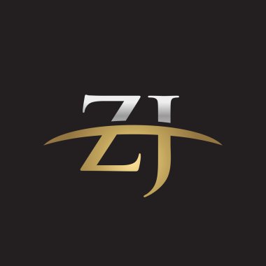 İlk harf Gümüş altın swoosh Zj logo logo siyah arka plan swoosh