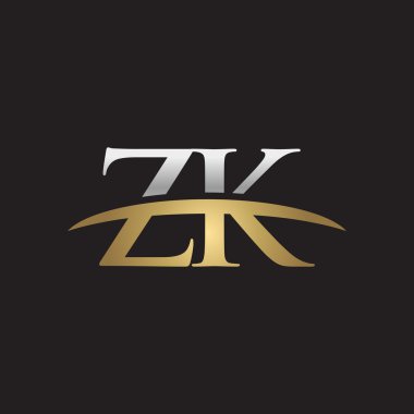 İlk harf Gümüş altın swoosh Zk logo logo siyah arka plan swoosh
