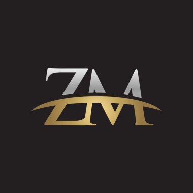 İlk harf Gümüş altın swoosh Zm logo logo siyah arka plan swoosh