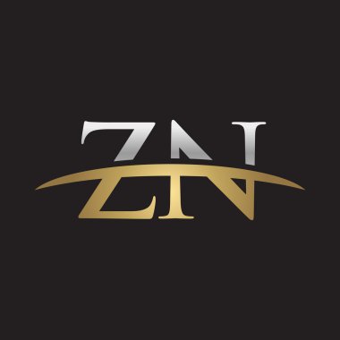 İlk harf Gümüş altın swoosh Zn logo logo siyah arka plan swoosh