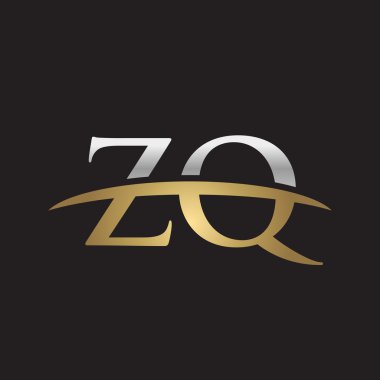 İlk harf Gümüş altın swoosh Zq logo logo siyah arka plan swoosh