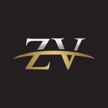İlk harf Gümüş altın swoosh Zv logo logo siyah arka plan swoosh