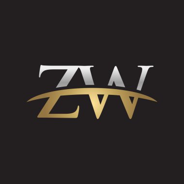 İlk harf Gümüş altın swoosh Zw logo logo siyah arka plan swoosh