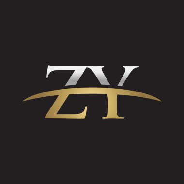 İlk harf Gümüş altın swoosh Zy logo logo siyah arka plan swoosh