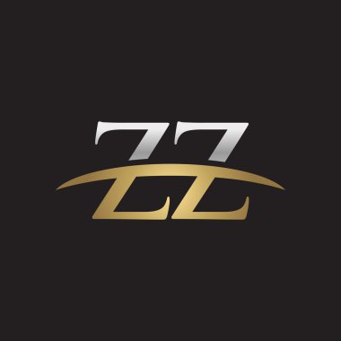 İlk harf Gümüş altın swoosh Zz logo logo siyah arka plan swoosh
