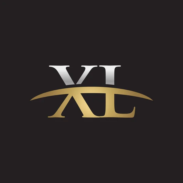 İlk harf Gümüş altın swoosh Xl logo logo siyah arka plan swoosh — Stok Vektör