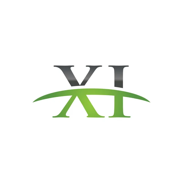 Carta inicial XI logotipo swoosh verde logotipo swoosh — Vetor de Stock