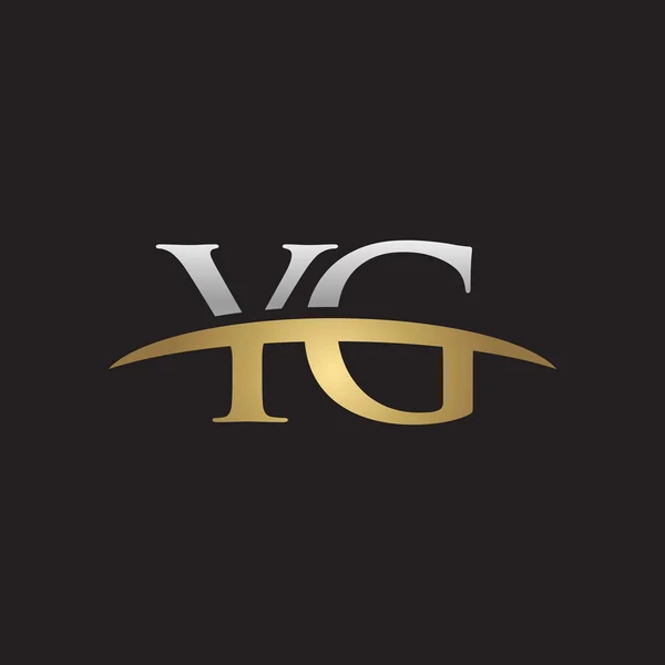 Första bokstaven Yg silver guld swoosh logo swoosh logo svart bakgrund — Stock vektor