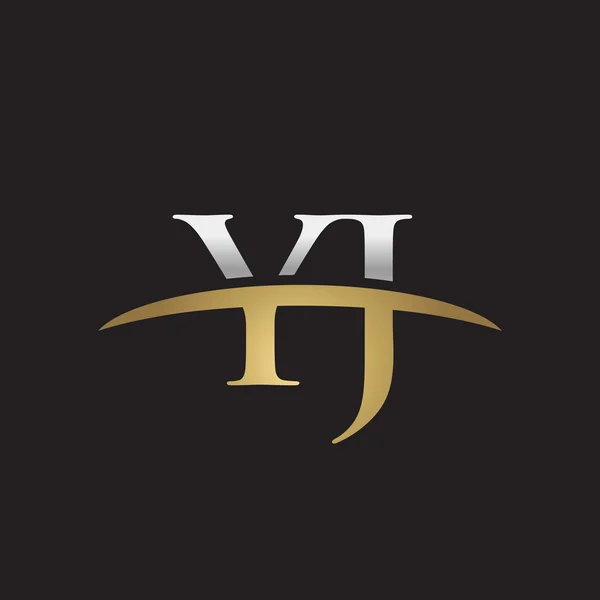 Anfangsbuchstabe yj silber gold swoosh logo swoosh logo schwarzer Hintergrund — Stockvektor