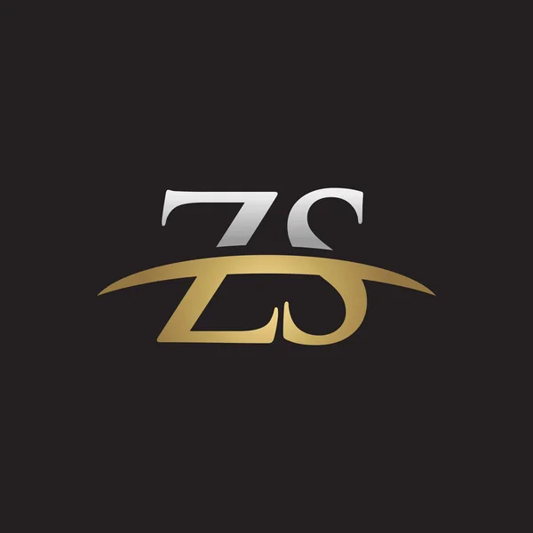 Letra inicial ZS plata oro swoosh logo swoosh logo negro fondo — Archivo Imágenes Vectoriales