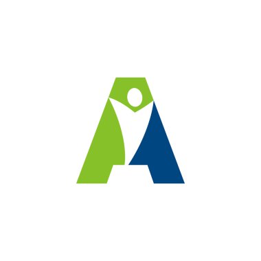 Swoosh adam, mavi yeşil bir ilk alfabe harf logo