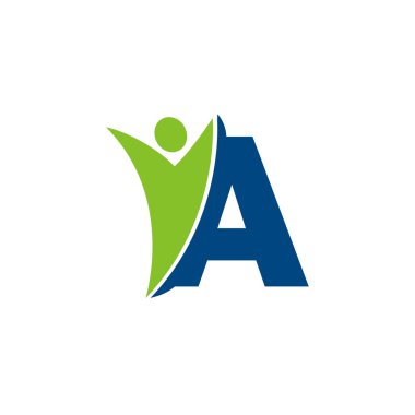 Swoosh adam, mavi yeşil bir ilk alfabe harf logo