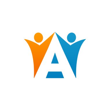 Ekip çalışması ile ilk alfabe harf logo swoosh adam, turuncu mavi