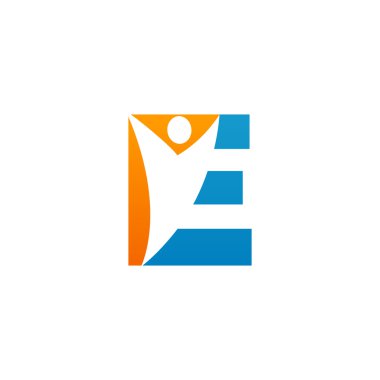 E ilk alfabe harf logo swoosh adam, turuncu mavi