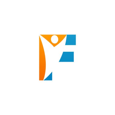 F ilk alfabe harf logo swoosh adam, turuncu mavi