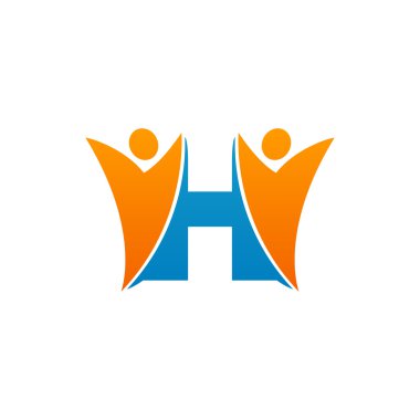 H ilk alfabe harf logo çalışması ile swoosh adam, turuncu mavi