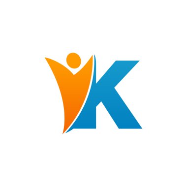 K ilk alfabe harf logo swoosh adam, turuncu mavi