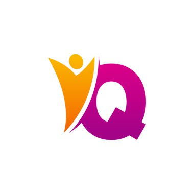 Q Alfabe harf logo swoosh adamla, Turuncu pembe ilk. 