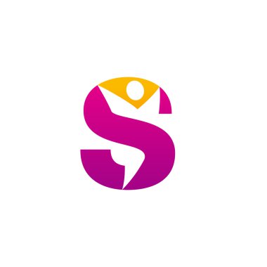 Swoosh adam, Turuncu pembe ile S ilk alfabe harf logo 