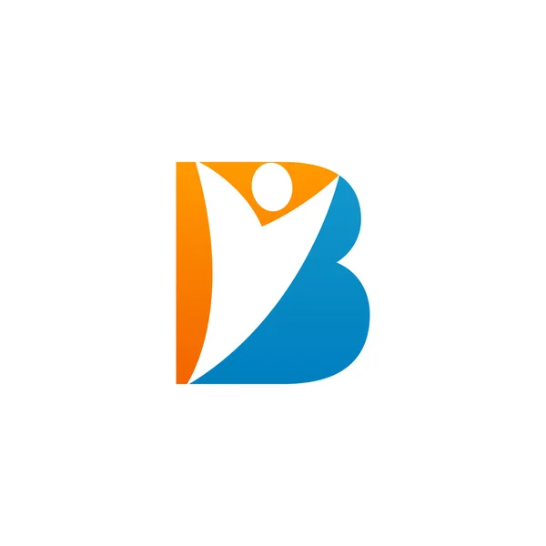 B початковий логотип літери з людиною, помаранчевий синій — стоковий вектор