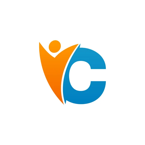 C ilk alfabe harf logo swoosh adam, turuncu mavi — Stok Vektör