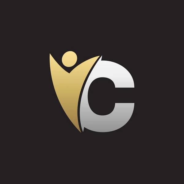 C початковий логотип літери з людиною, срібний золотий чорний фон — стоковий вектор