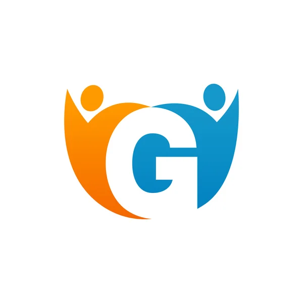 G αλφάβητο του αρχικές λογότυπο επιστολή με ομαδική εργασία swoosh άνθρωπος, μπλε πράσινο — Διανυσματικό Αρχείο