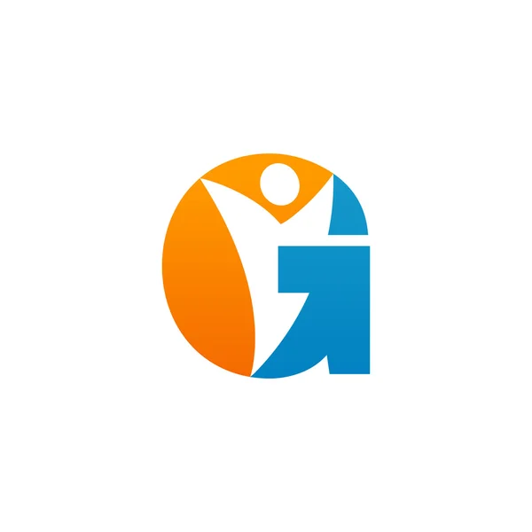 G начальный алфавит буква логотип с swoosh человек, оранжевый синий — стоковый вектор