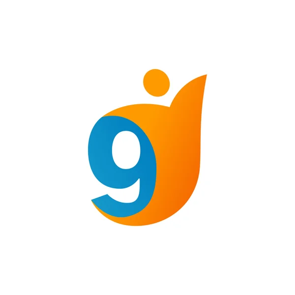 G αλφάβητο του αρχικές λογότυπο επιστολή με μπλε swoosh άνθρωπος, πορτοκαλί — Διανυσματικό Αρχείο