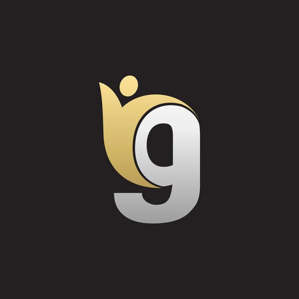 G původní abeceda dopisu logo s swoosh člověka, stříbro zlato černé pozadí — Stockový vektor