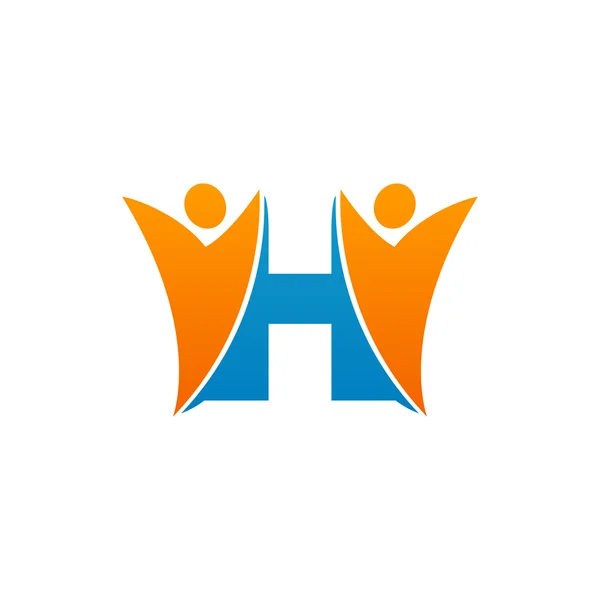 H lettre alphabet initial logo avec travail d'équipe swoosh homme, bleu orangé — Image vectorielle