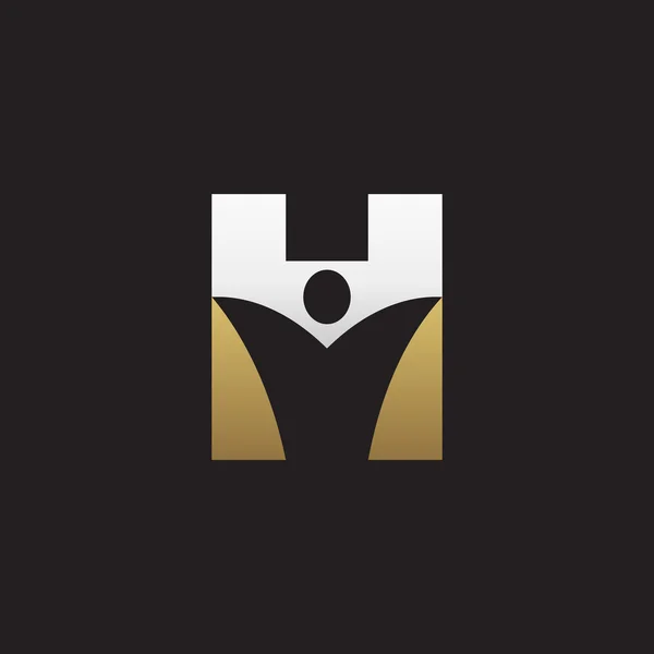 H inicial alfabeto letra logo con swoosh hombre, plata oro negro fondo — Archivo Imágenes Vectoriales