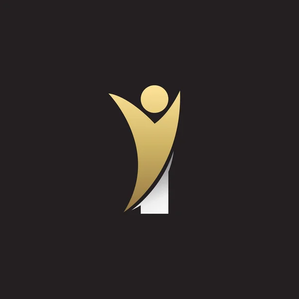 Alfabe harf logo swoosh adam, Gümüş altın siyah arka plan ilk — Stok Vektör