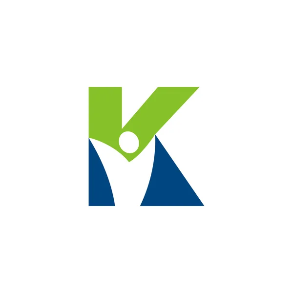 K lettre alphabet initiale logo avec swoosh homme, bleu vert — Image vectorielle