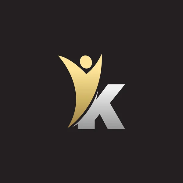 K 初始字母表字母标志旋风人，银金黑色背景 — 图库矢量图片