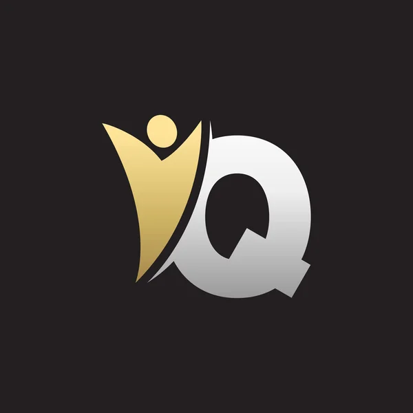 Q 初期アルファベット文字ロゴのスウッシュ男、銀金黒の背景と — ストックベクタ