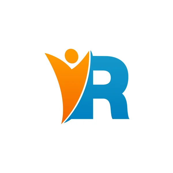 R αλφάβητο του αρχικές λογότυπο επιστολή με μπλε swoosh άνθρωπος, πορτοκαλί — Διανυσματικό Αρχείο