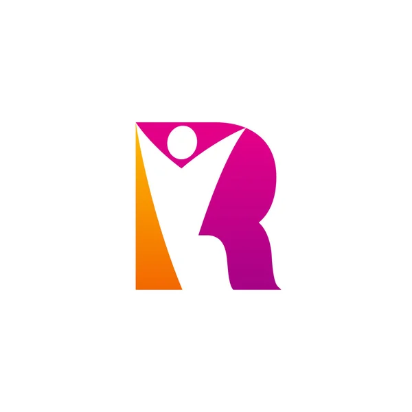 R eerste alfabet letter logo met swoosh man, oranje roze — Stockvector