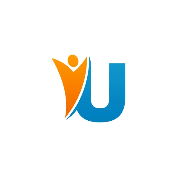 U alfabeto inicial letra logotipo com homem swoosh, laranja azul —  Vetores de Stock