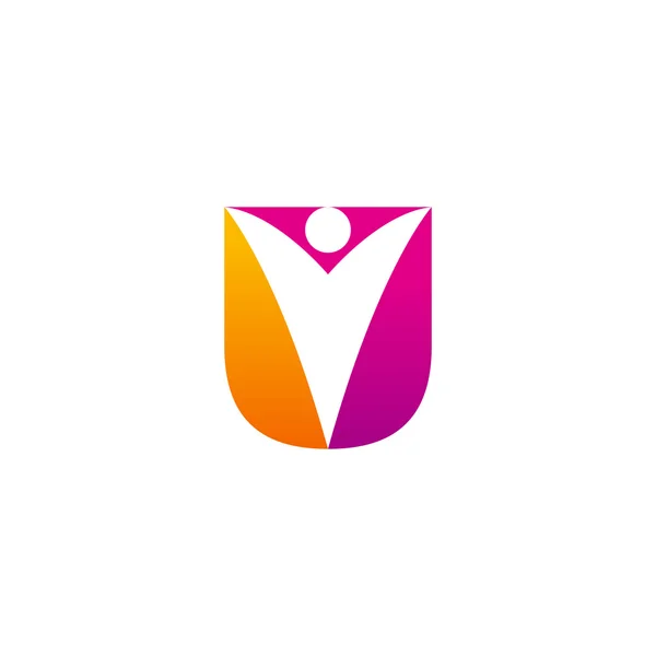 U eerste alfabet letter logo met swoosh man, oranje roze — Stockvector