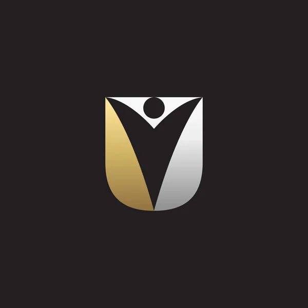 U αρχικά αλφάβητο επιστολή λογότυπο swoosh άνθρωπος, ασημένια μαύρο χρυσό φόντο — Διανυσματικό Αρχείο
