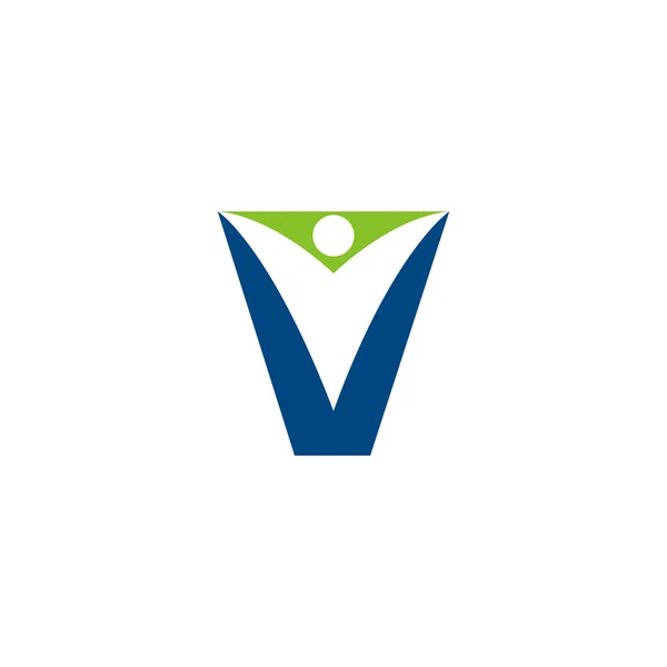 V alfabeto inicial letra logotipo com homem swoosh, azul verde —  Vetores de Stock